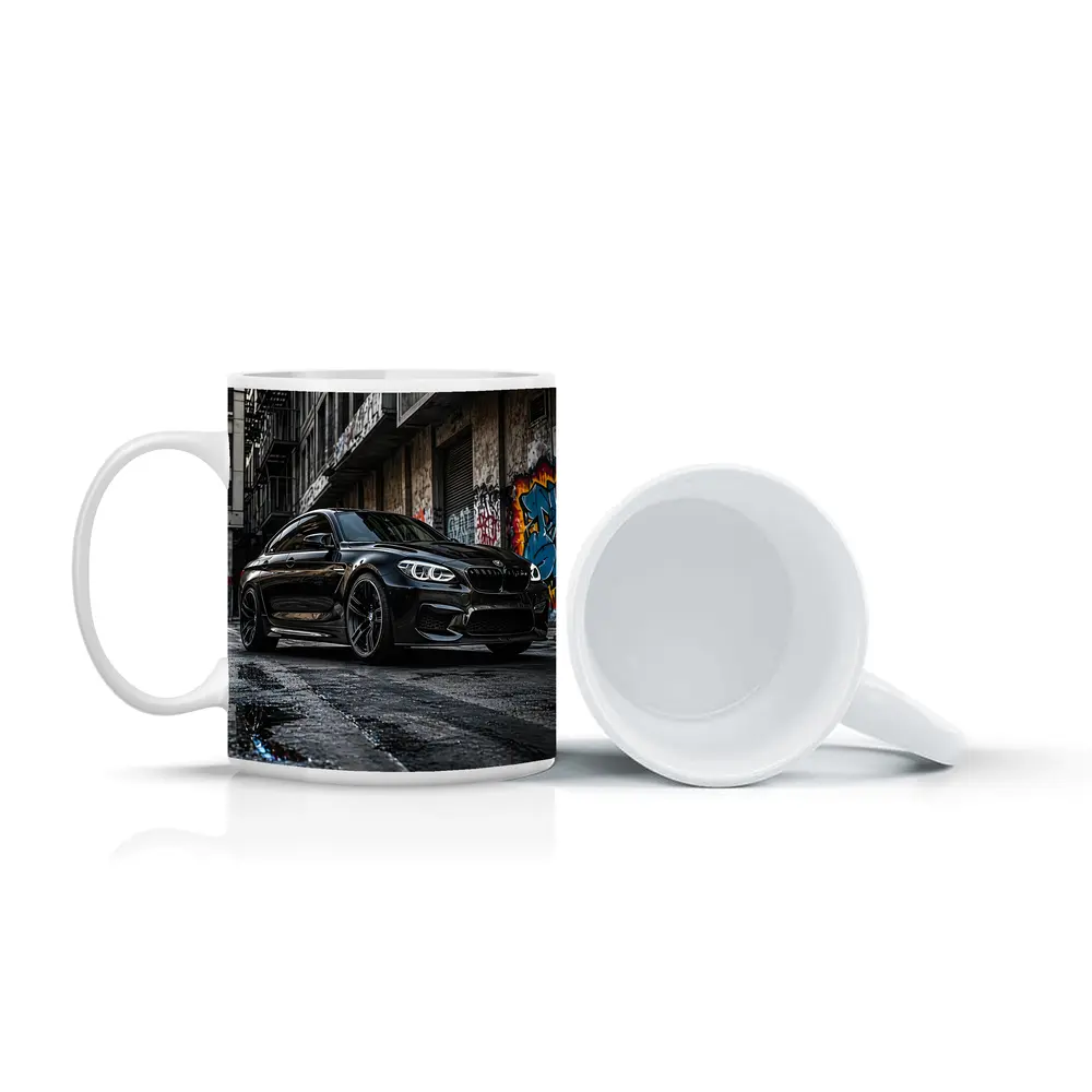 Black BMW M6 Parked in Urban Alley – Mugs