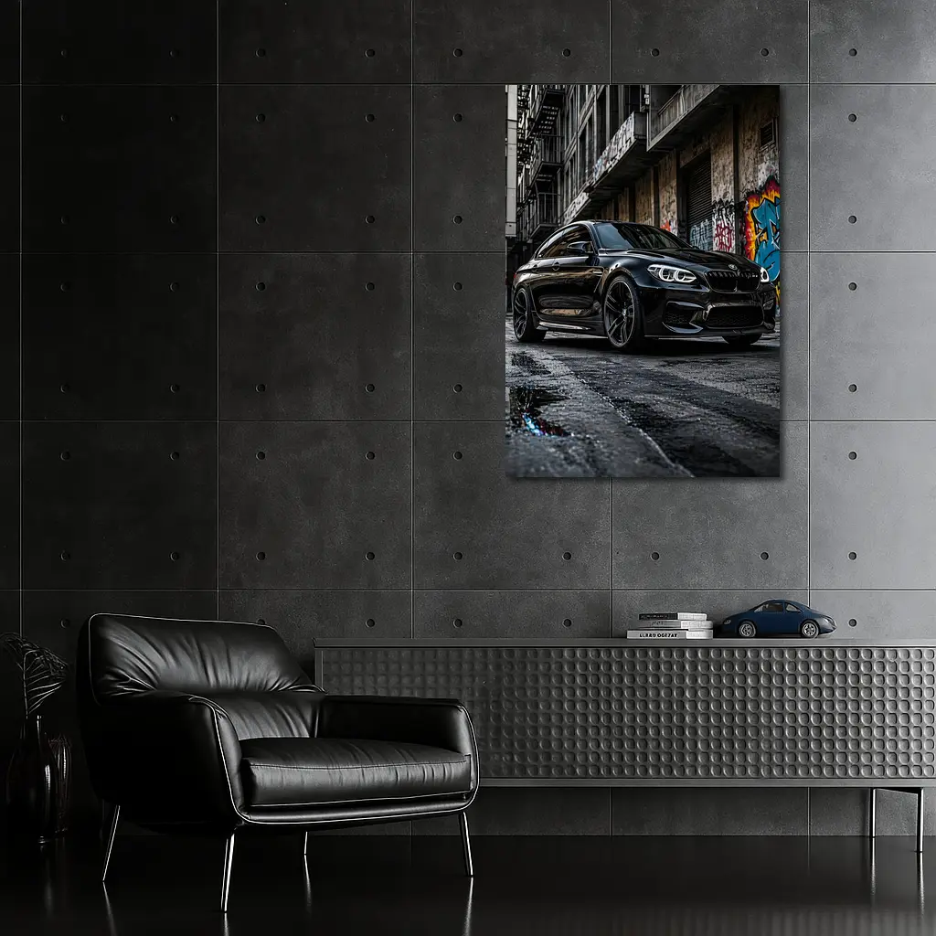 Black BMW M6 Parked in Urban Alley – Wall Art