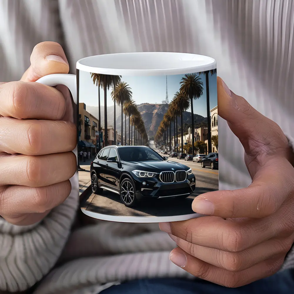Black BMW X1 Hollywood Palm Tree Street – Mugs