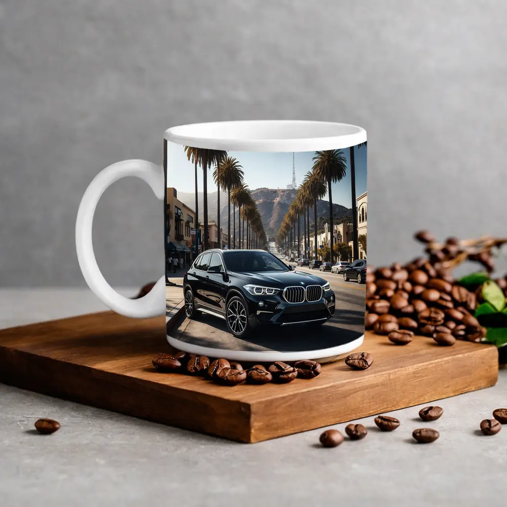 Black BMW X1 Hollywood Palm Tree Street – Mugs