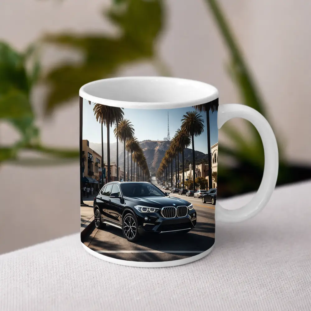 Black BMW X1 Hollywood Palm Tree Street – Mugs