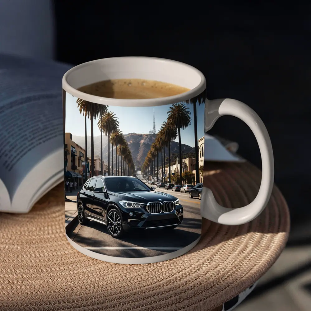 Black BMW X1 Hollywood Palm Tree Street – Mugs