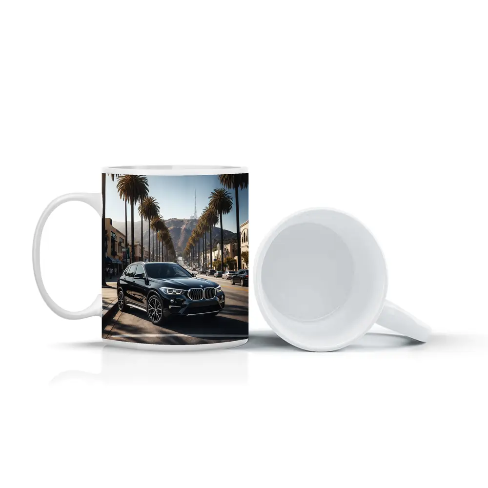Black BMW X1 Hollywood Palm Tree Street – Mugs