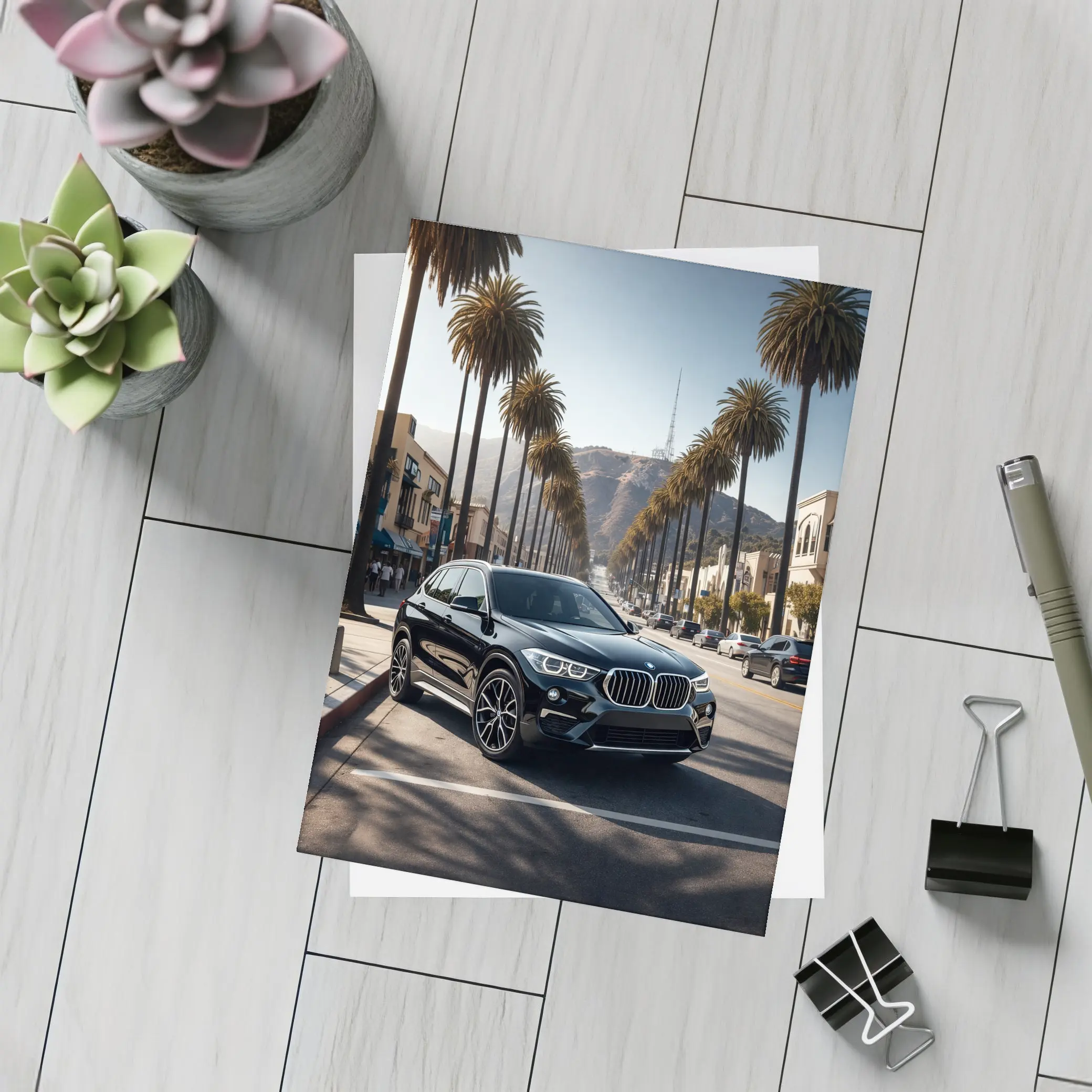 Black BMW X1 Hollywood Palm Tree Street – Postcards