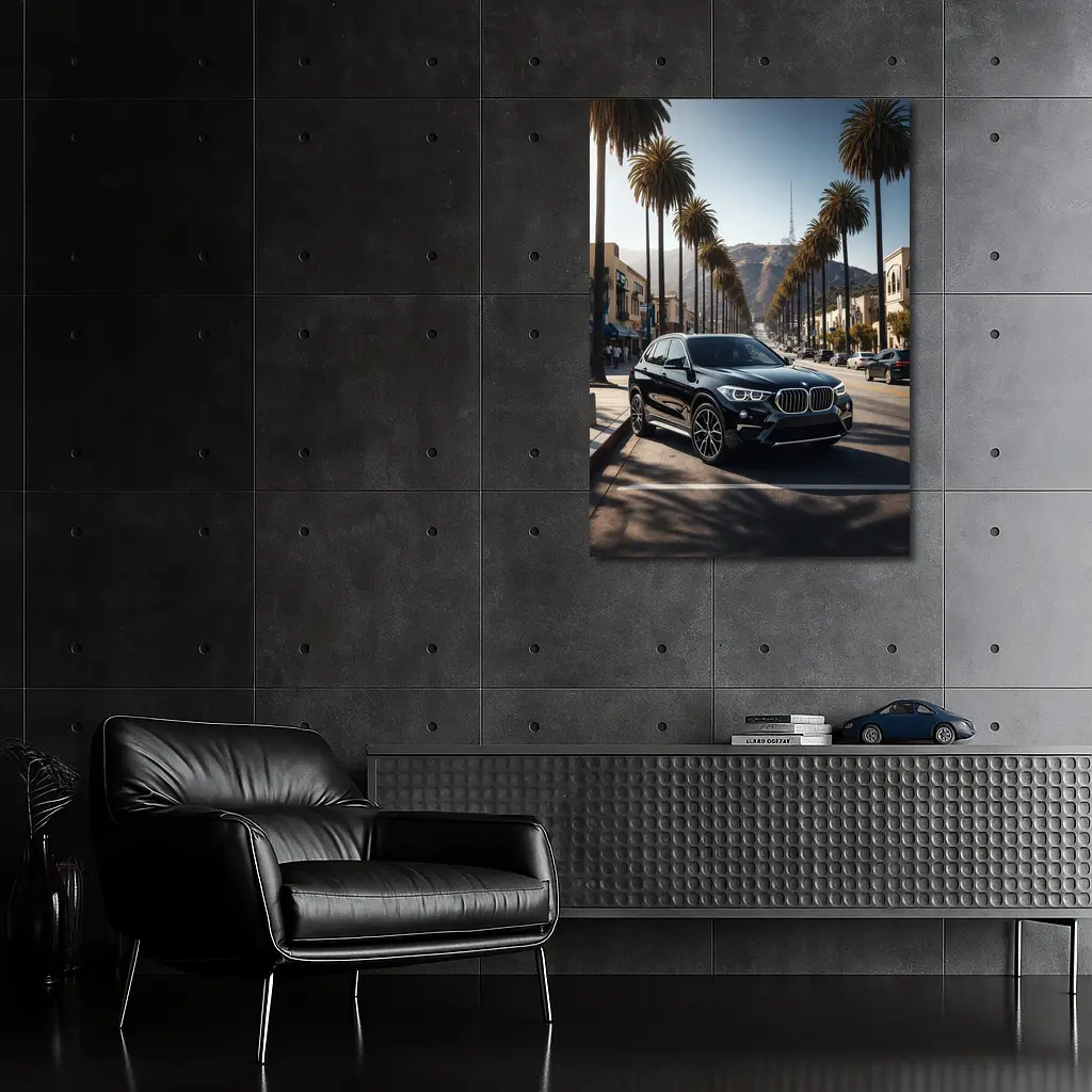 Black BMW X1 Hollywood Palm Tree Street – Wall Art
