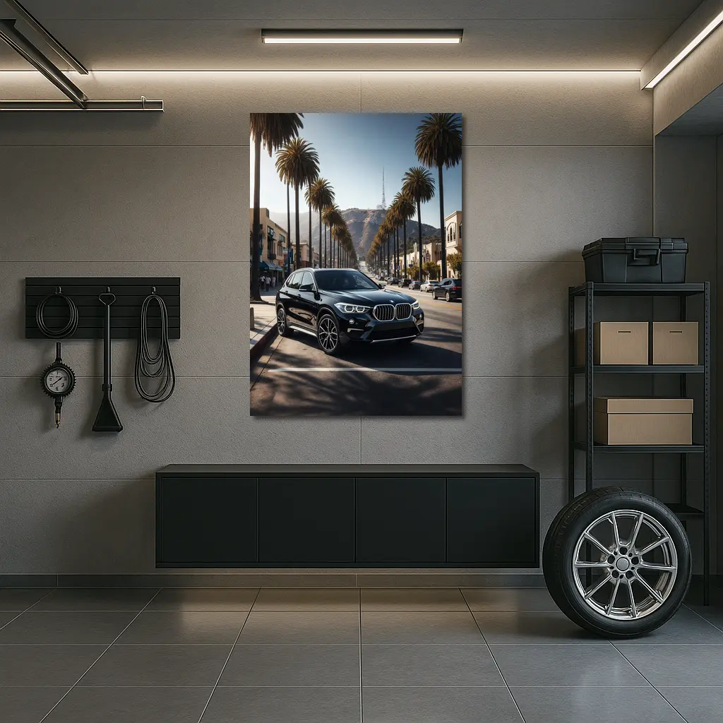 Black BMW X1 Hollywood Palm Tree Street – Wall Art