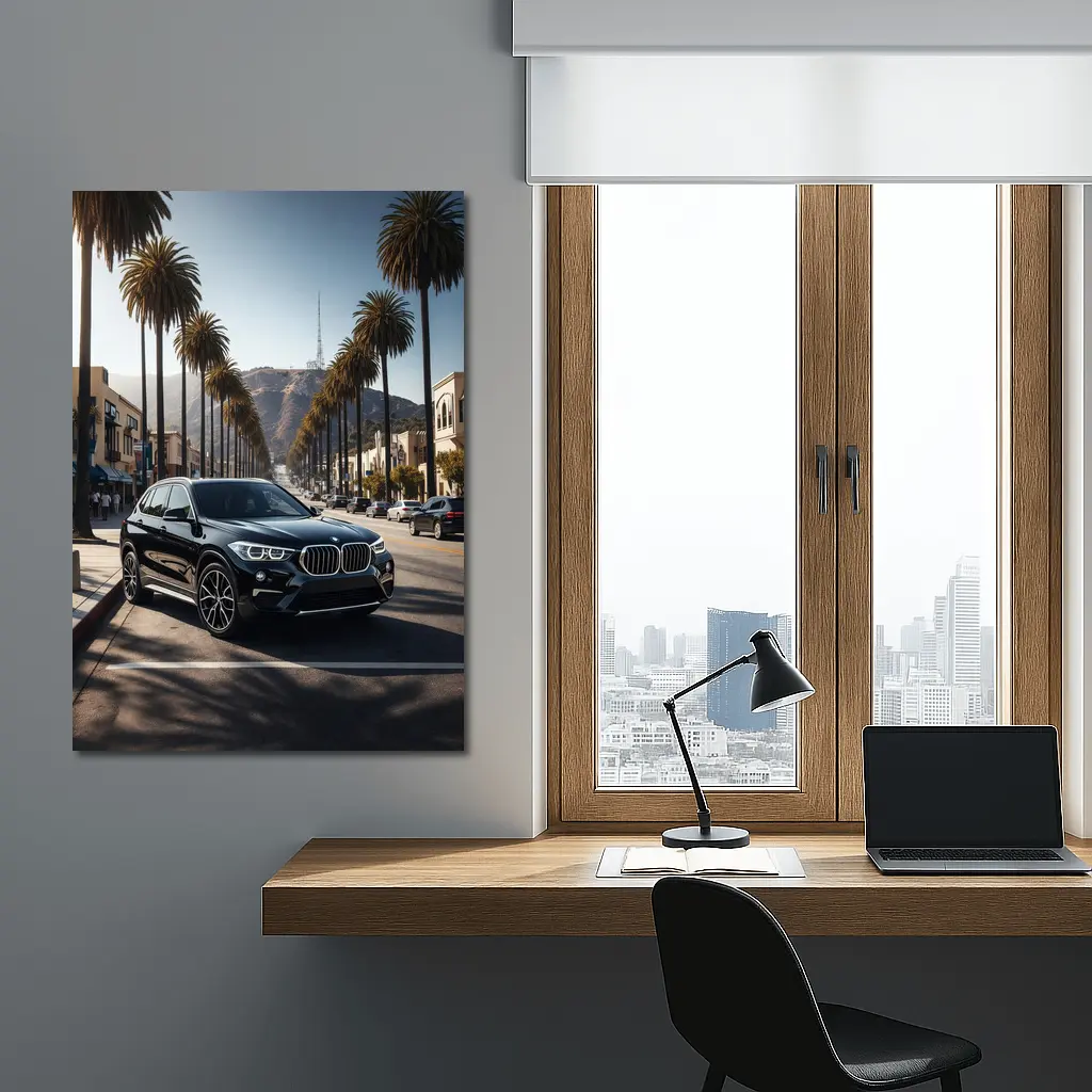 Black BMW X1 Hollywood Palm Tree Street – Wall Art
