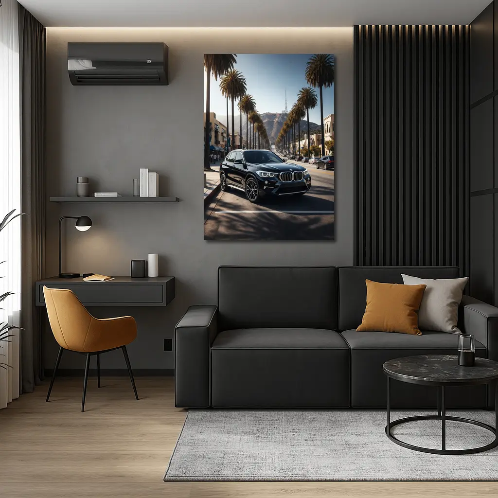 Black BMW X1 Hollywood Palm Tree Street – Wall Art