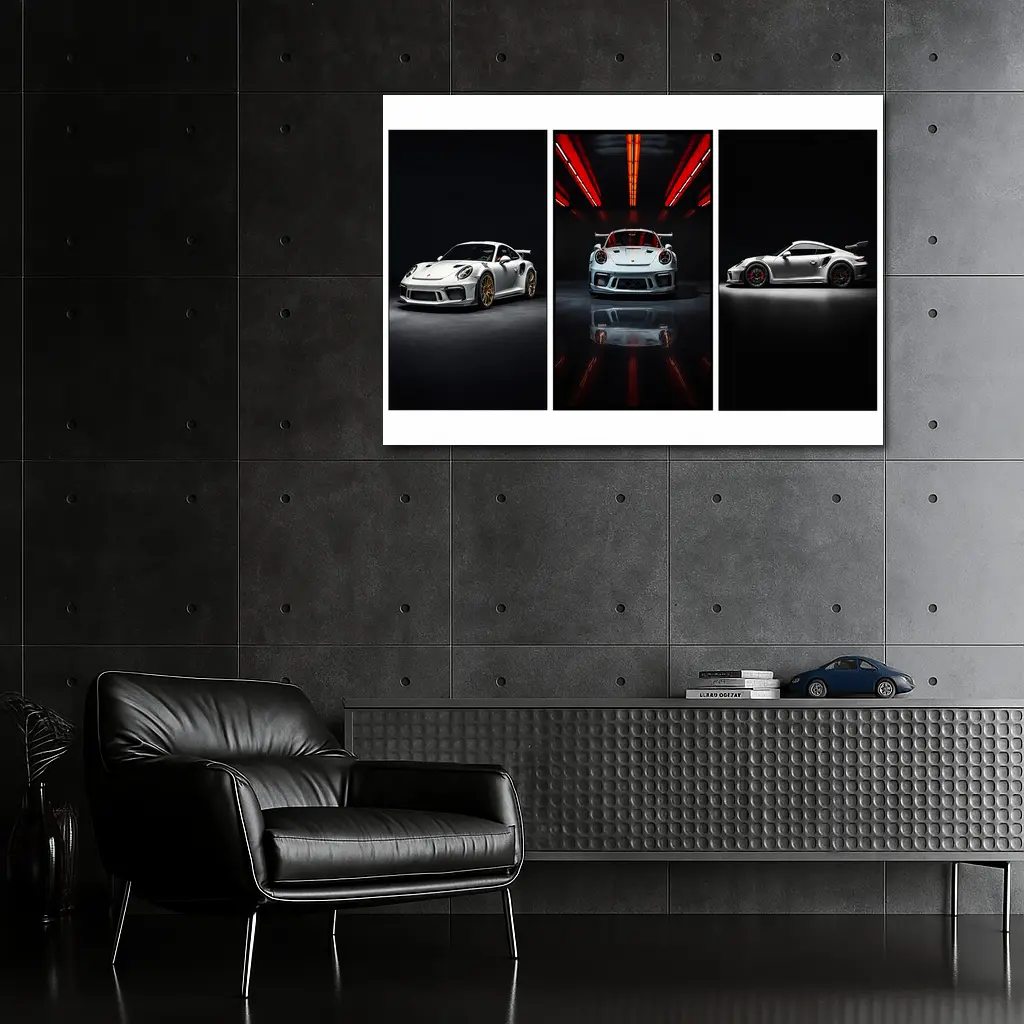 Porsche 911 GT3 RS Dark Studio Triptych – Wall Art