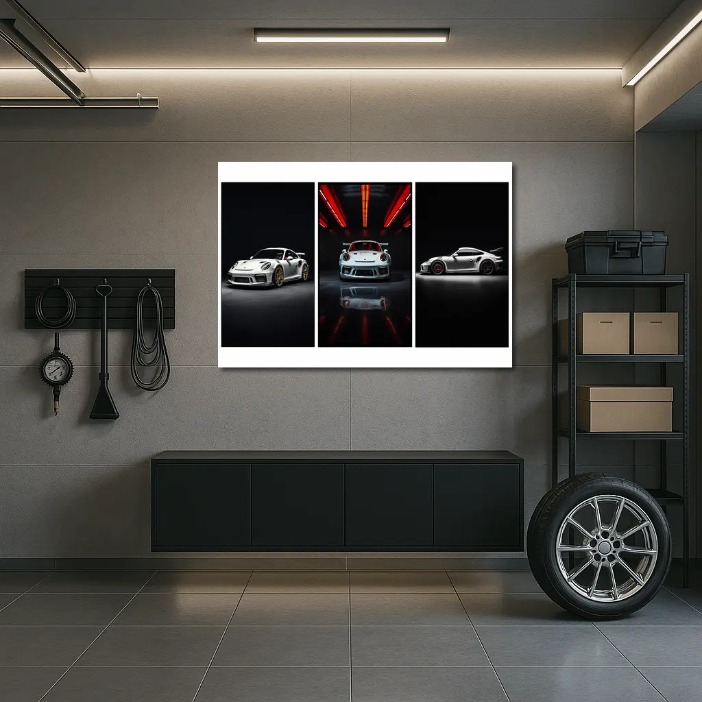 Porsche 911 GT3 RS Dark Studio Triptych – Wall Art