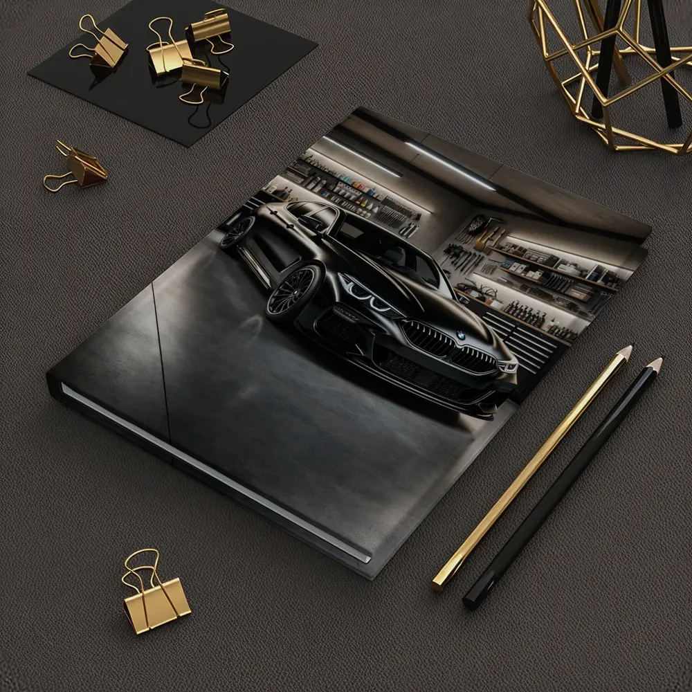 Black BMW Sedan Parked Inside Dark Garage – Notebooks