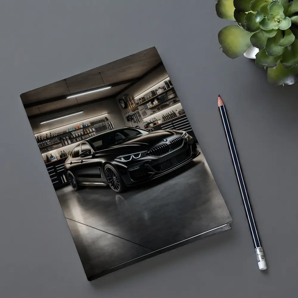 Black BMW Sedan Parked Inside Dark Garage – Notebooks