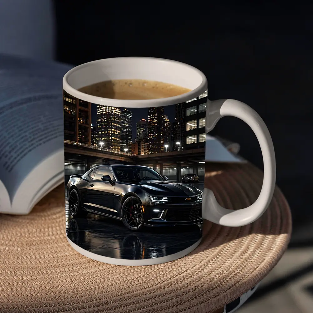 Black Chevrolet Camaro City Night Scene – Mugs