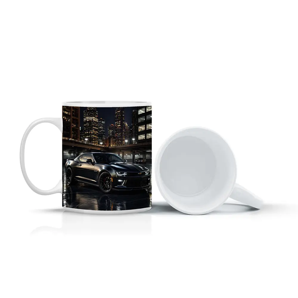 Black Chevrolet Camaro City Night Scene – Mugs