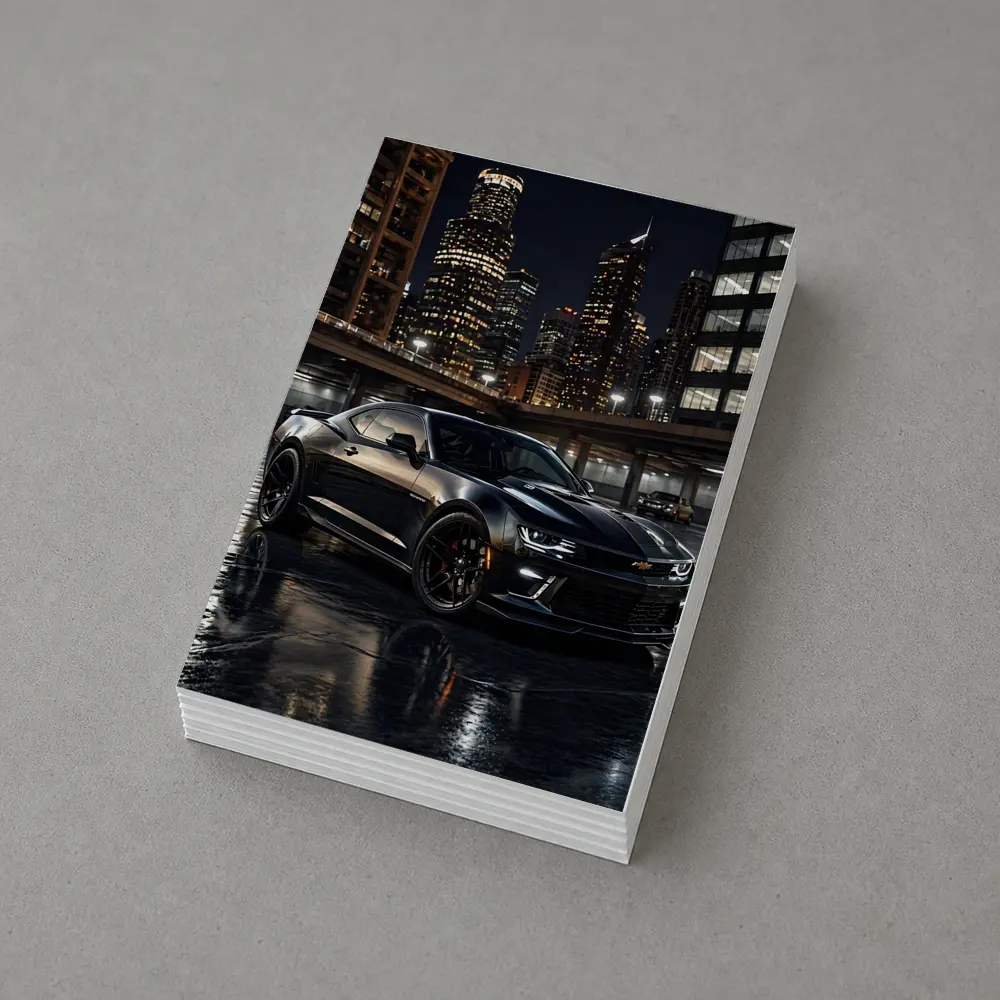 Black Chevrolet Camaro City Night Scene – Postcards