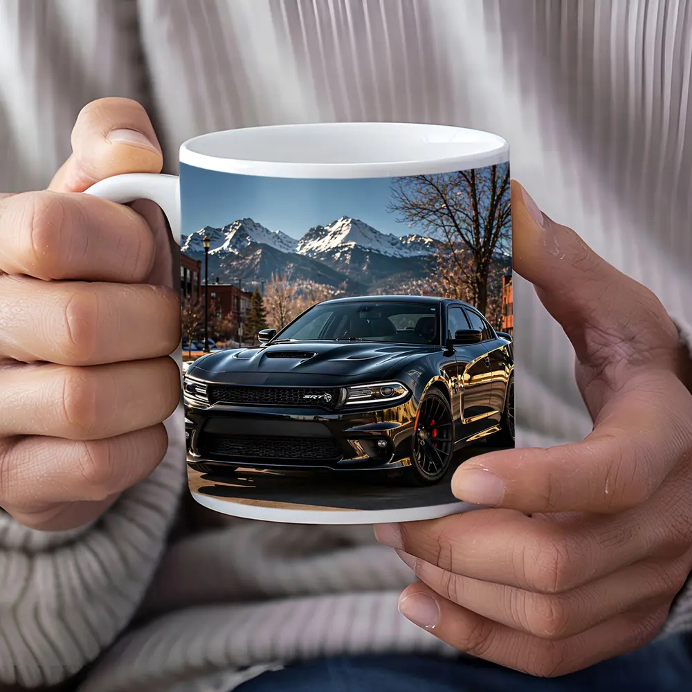 Black Dodge Charger SRT Mountain City Background – Mugs