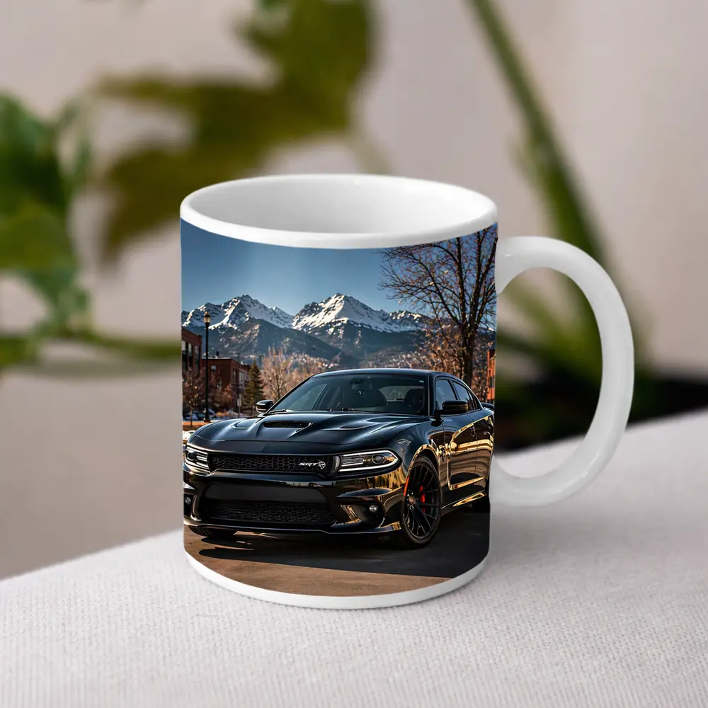 Black Dodge Charger SRT Mountain City Background – Mugs