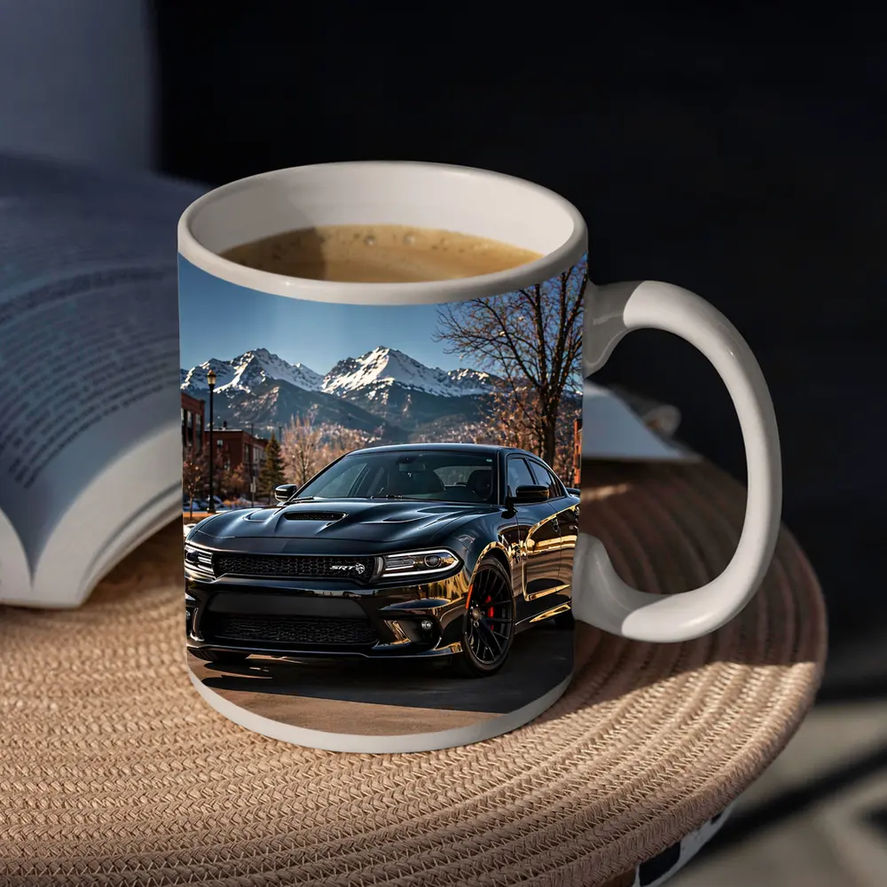 Black Dodge Charger SRT Mountain City Background – Mugs