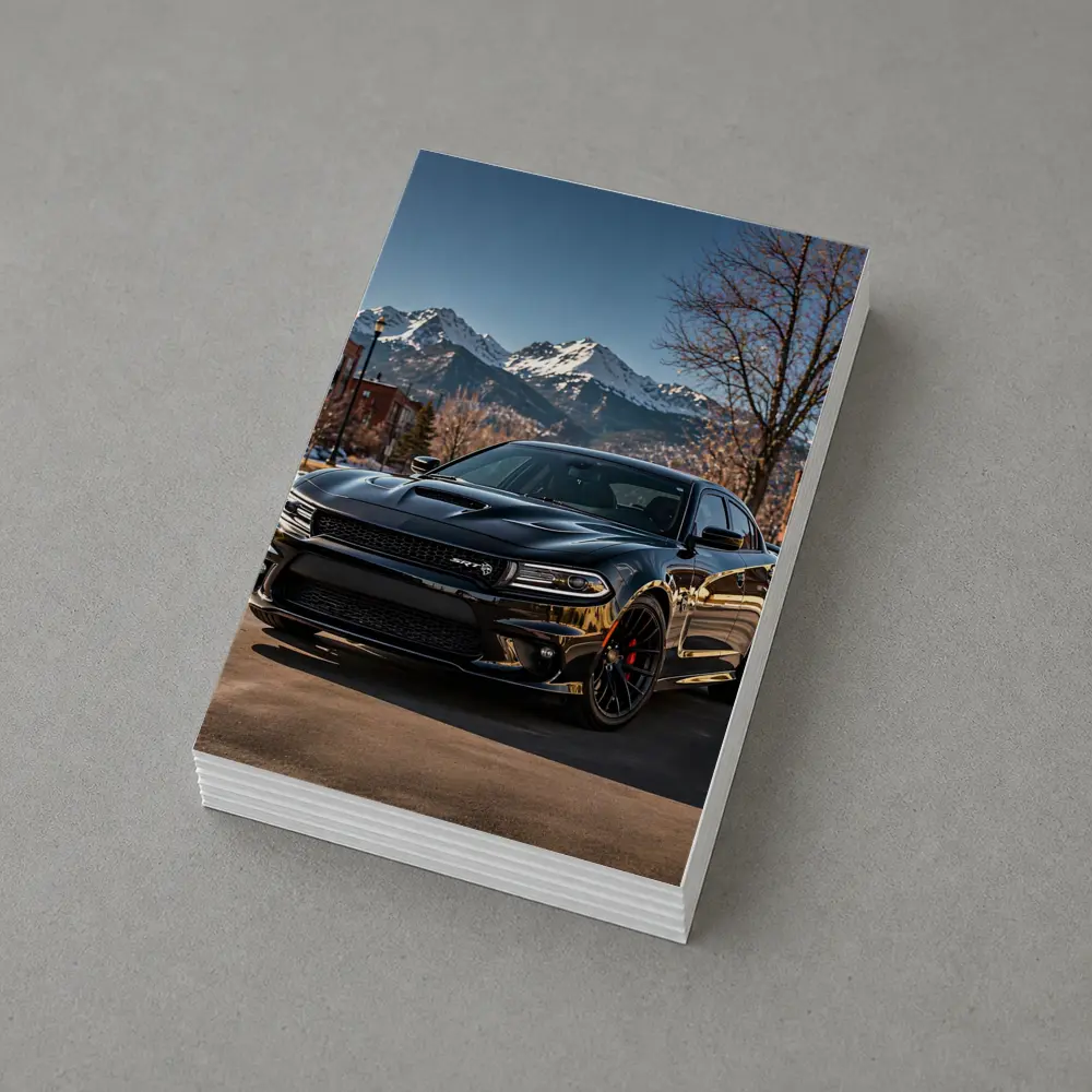 Black Dodge Charger SRT Mountain City Background – Postcards