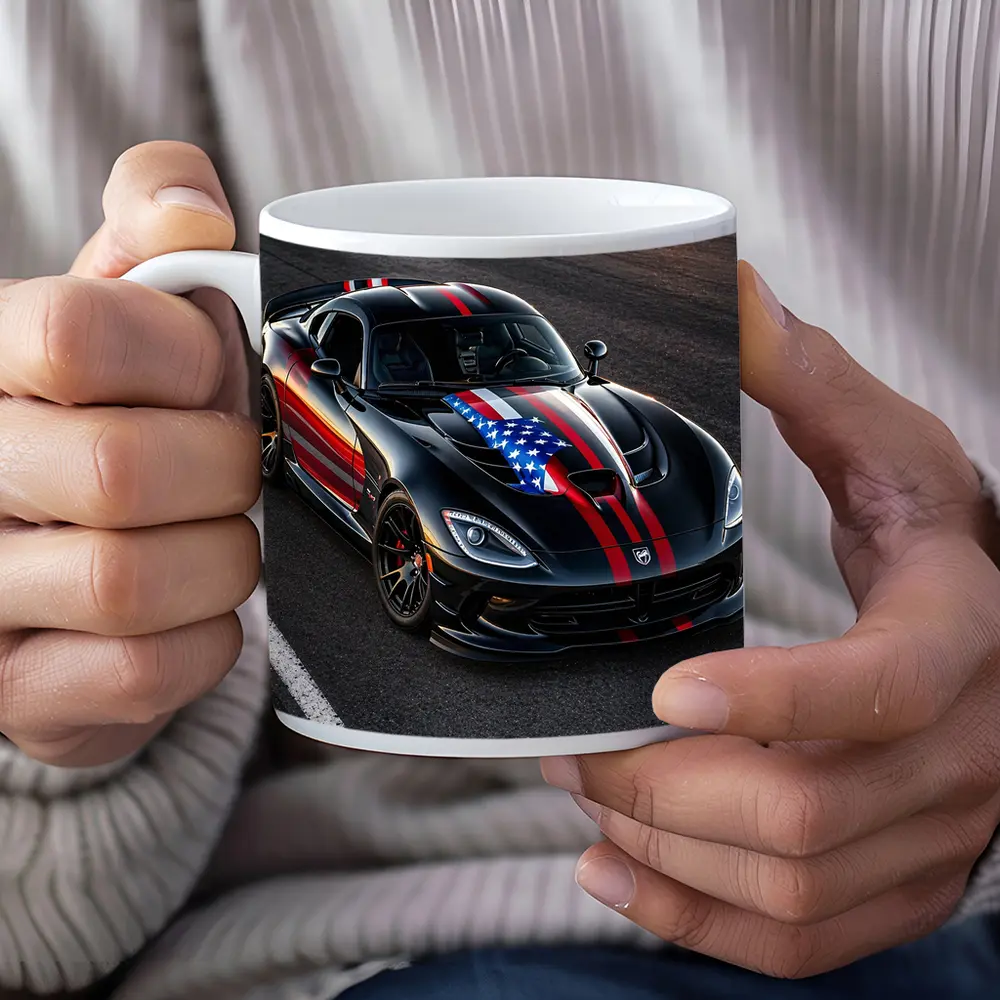 Black Dodge Viper American Flag Race Track – Mugs