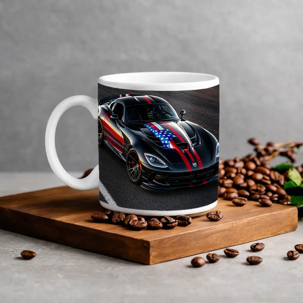 Black Dodge Viper American Flag Race Track – Mugs