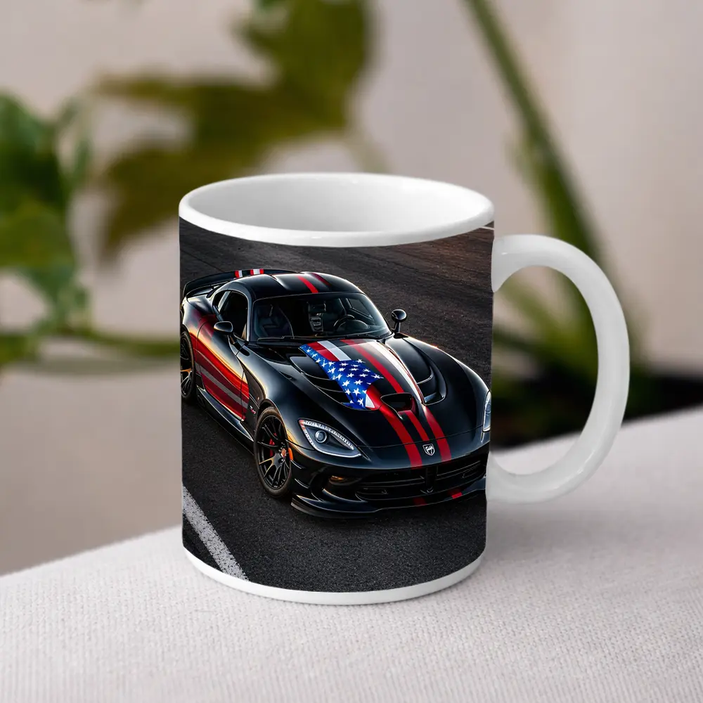 Black Dodge Viper American Flag Race Track – Mugs