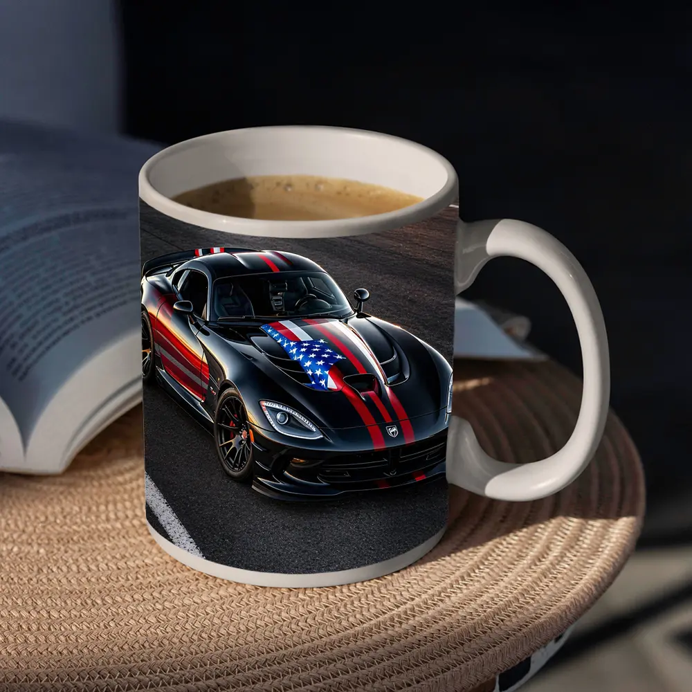 Black Dodge Viper American Flag Race Track – Mugs