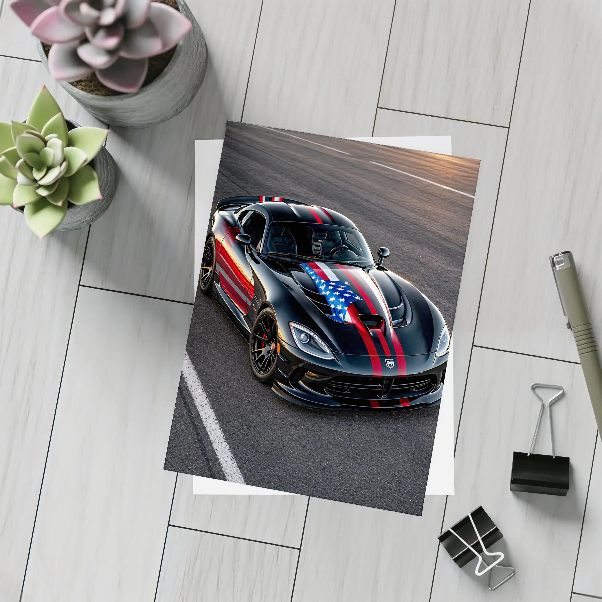 Black Dodge Viper American Flag Race Track – Postcards
