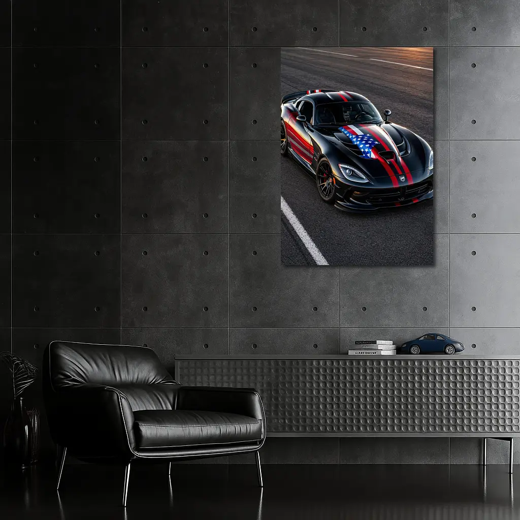 Black Dodge Viper American Flag Race Track – Wall Art