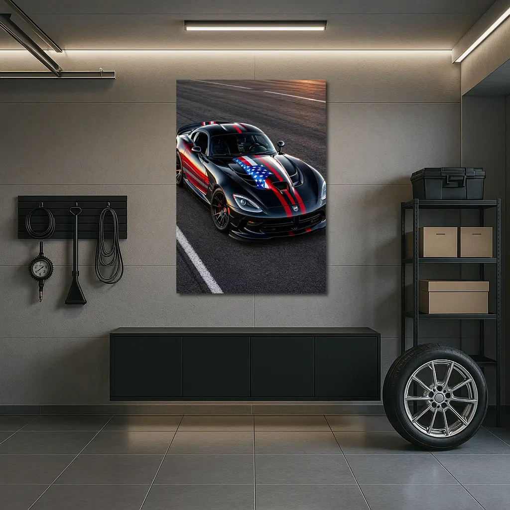 Black Dodge Viper American Flag Race Track – Wall Art