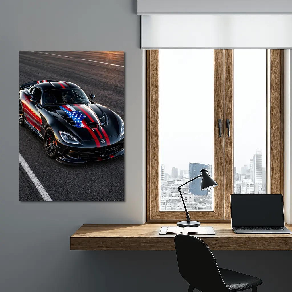 Black Dodge Viper American Flag Race Track – Wall Art