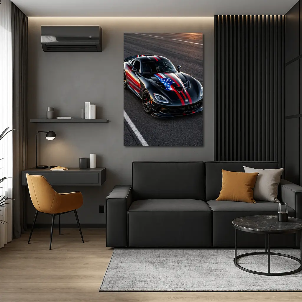Black Dodge Viper American Flag Race Track – Wall Art
