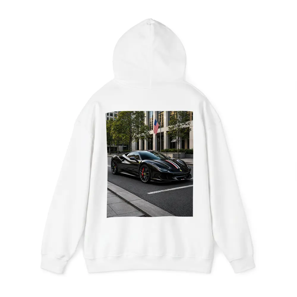 Black Ferrari F8 Tributo Urban Street Scene – Hoodies