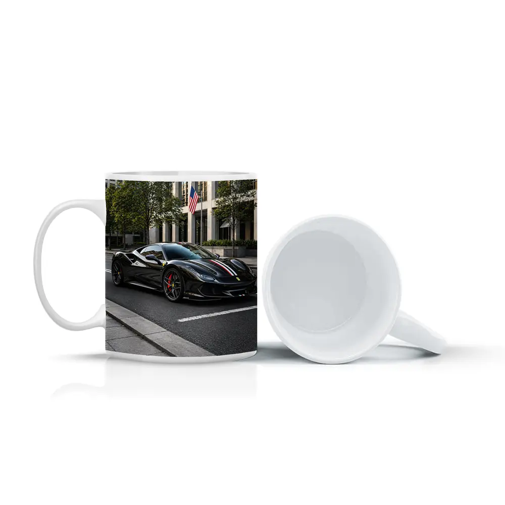 Black Ferrari F8 Tributo Urban Street Scene – Mugs