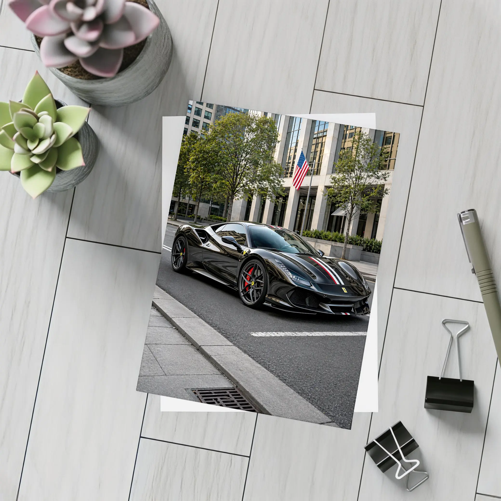 Black Ferrari F8 Tributo Urban Street Scene – Postcards