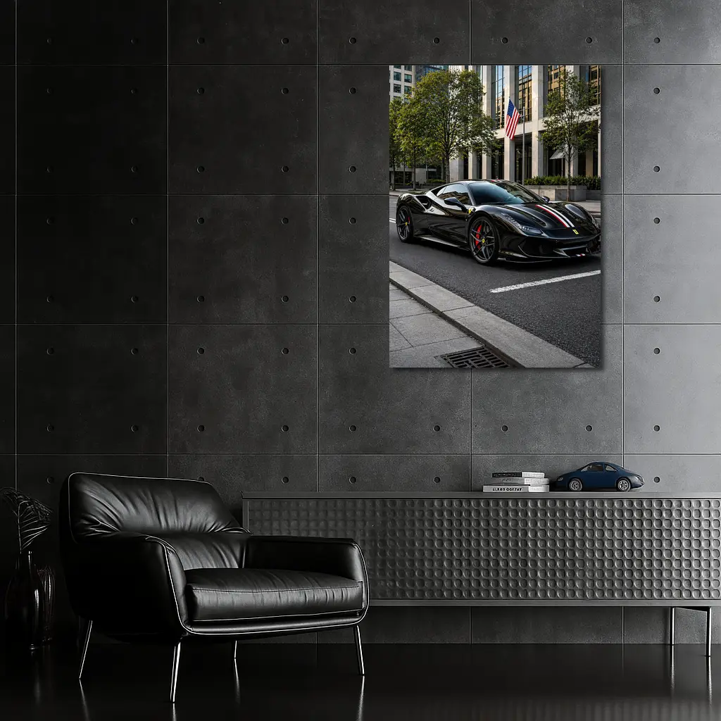 Black Ferrari F8 Tributo Urban Street Scene – Wall Art