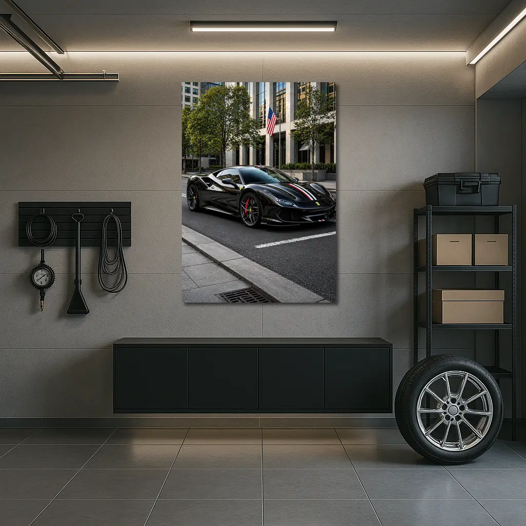 Black Ferrari F8 Tributo Urban Street Scene – Wall Art