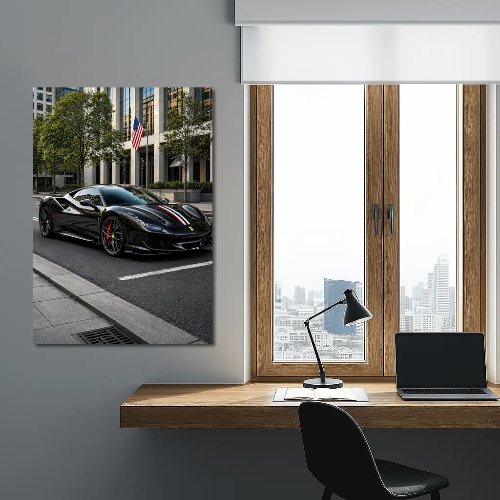 Black Ferrari F8 Tributo Urban Street Scene – Wall Art