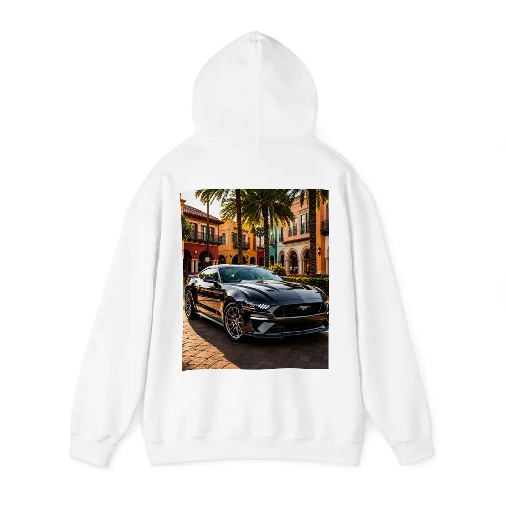 Black Ford Mustang GT Urban Palm Setting – Hoodies