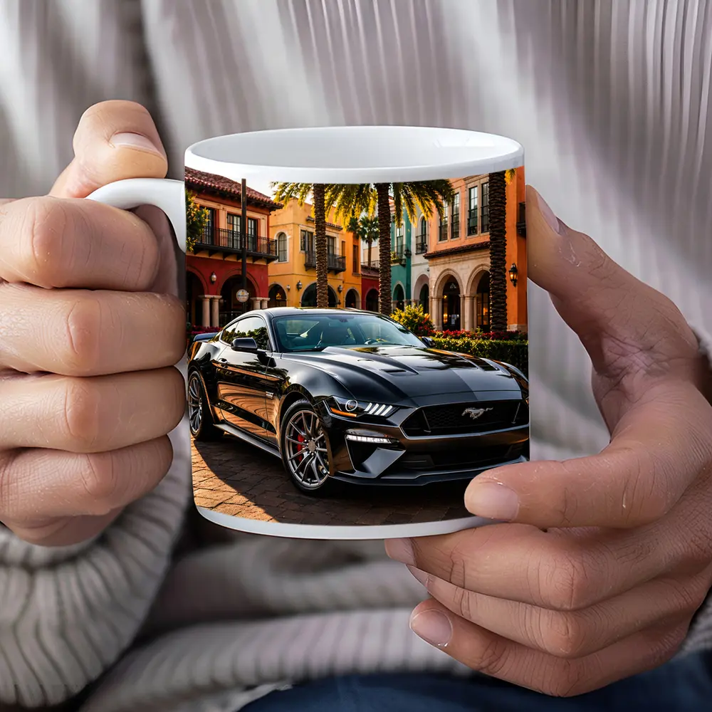 Black Ford Mustang GT Urban Palm Setting – Mugs