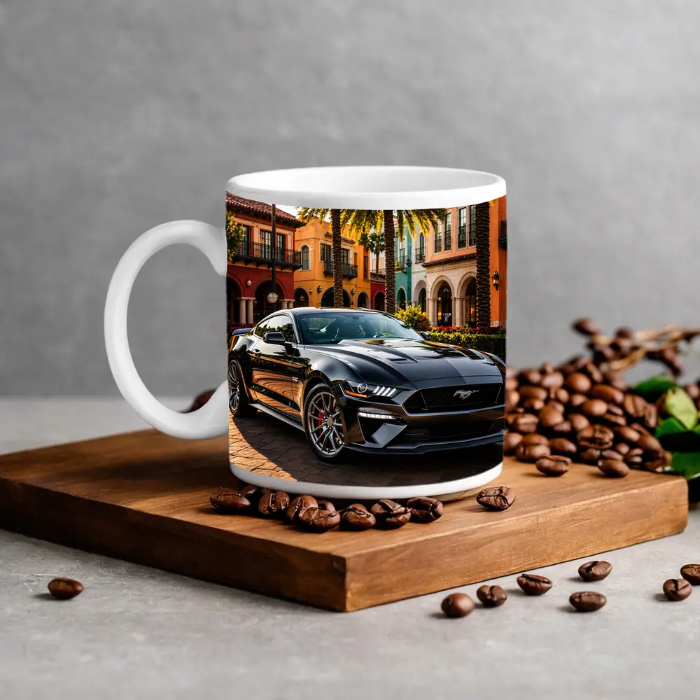 Black Ford Mustang GT Urban Palm Setting – Mugs
