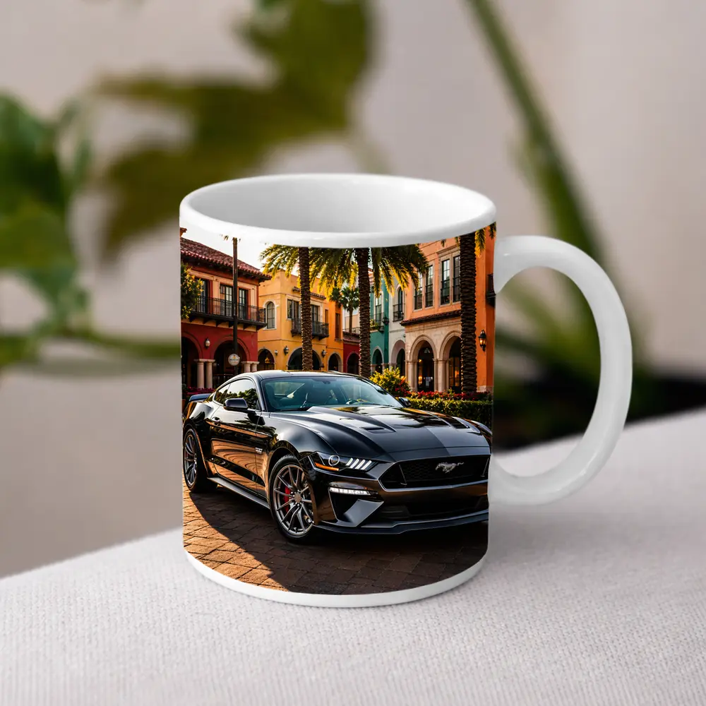 Black Ford Mustang GT Urban Palm Setting – Mugs