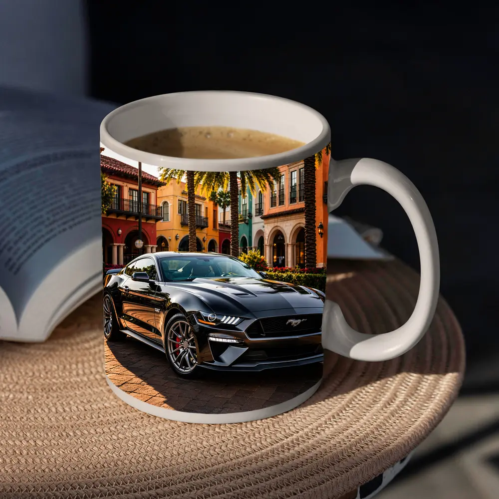 Black Ford Mustang GT Urban Palm Setting – Mugs