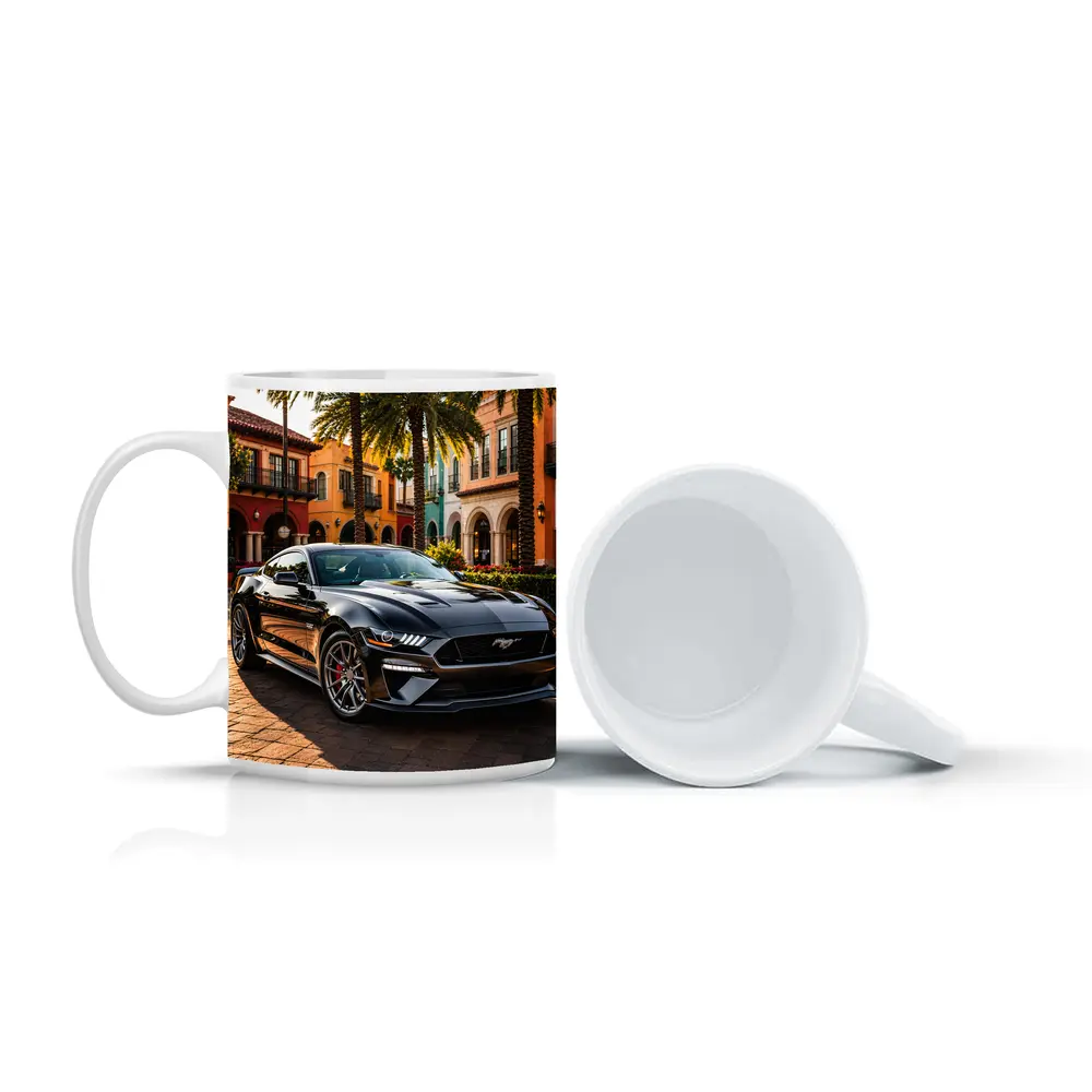 Black Ford Mustang GT Urban Palm Setting – Mugs