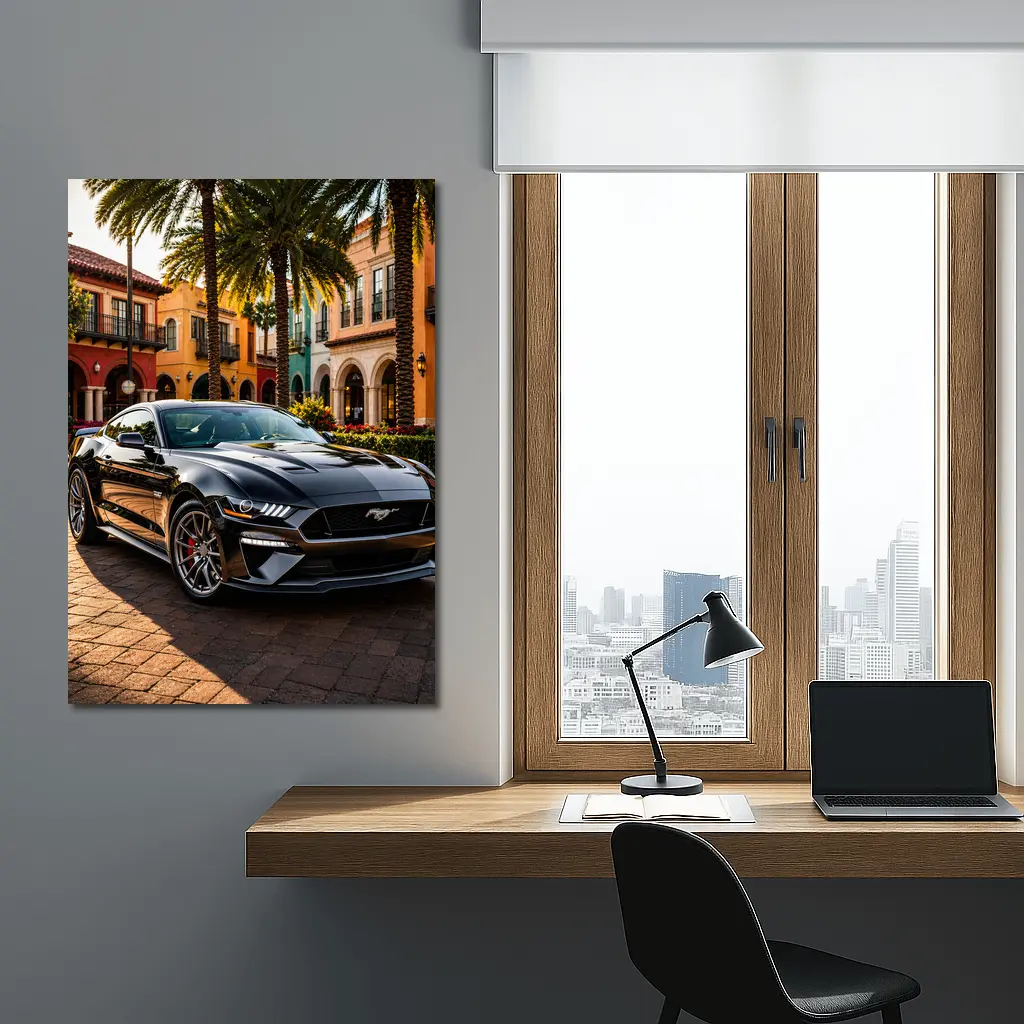 Black Ford Mustang GT Urban Palm Setting – Wall Art