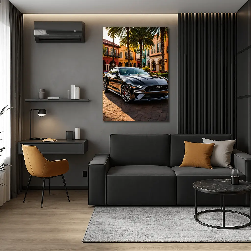 Black Ford Mustang GT Urban Palm Setting – Wall Art
