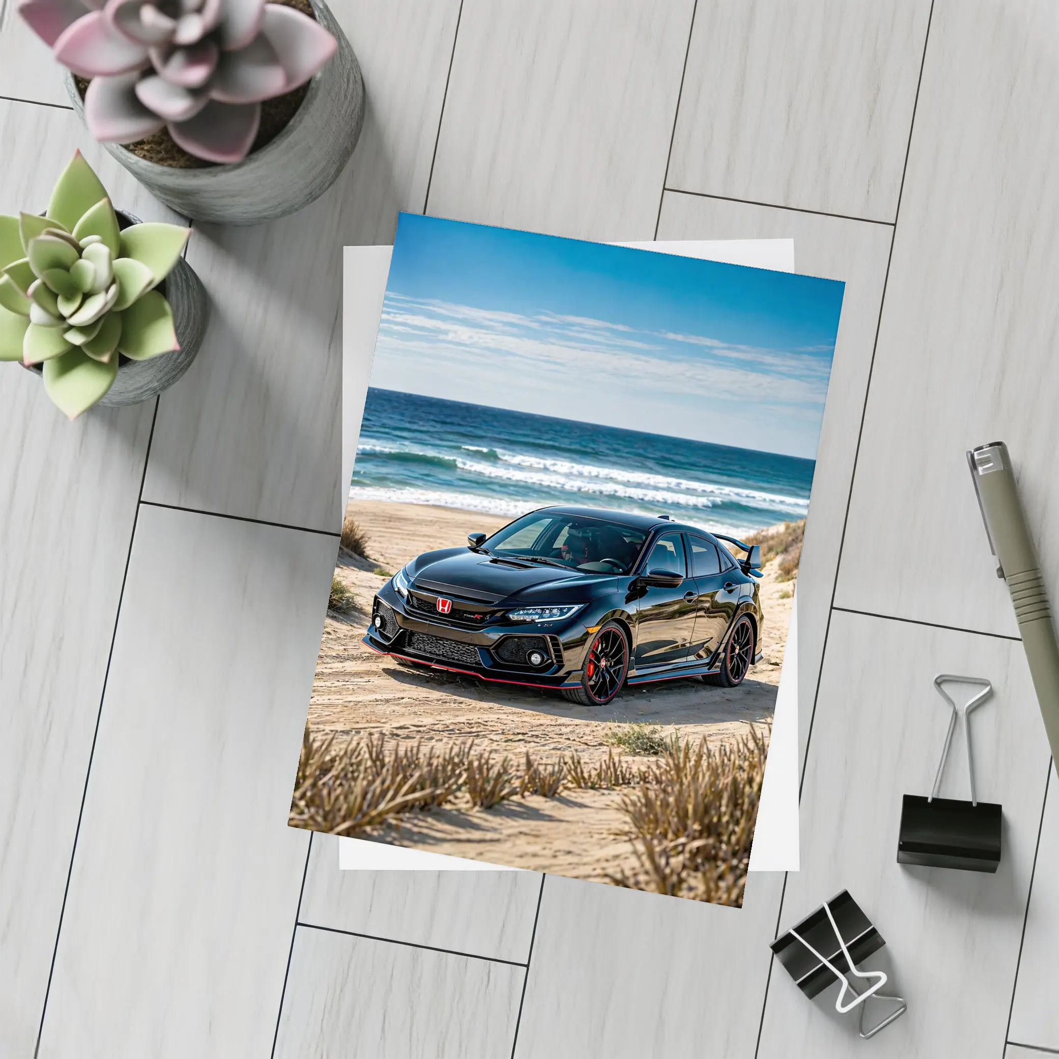 Black Honda Civic Type R Beach – Postcards