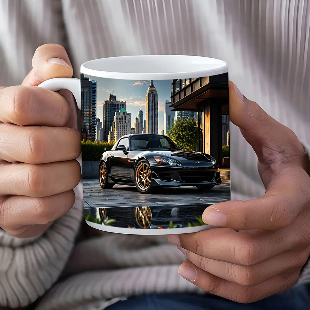 Black Honda S2000 City Skyline Scene – Mugs