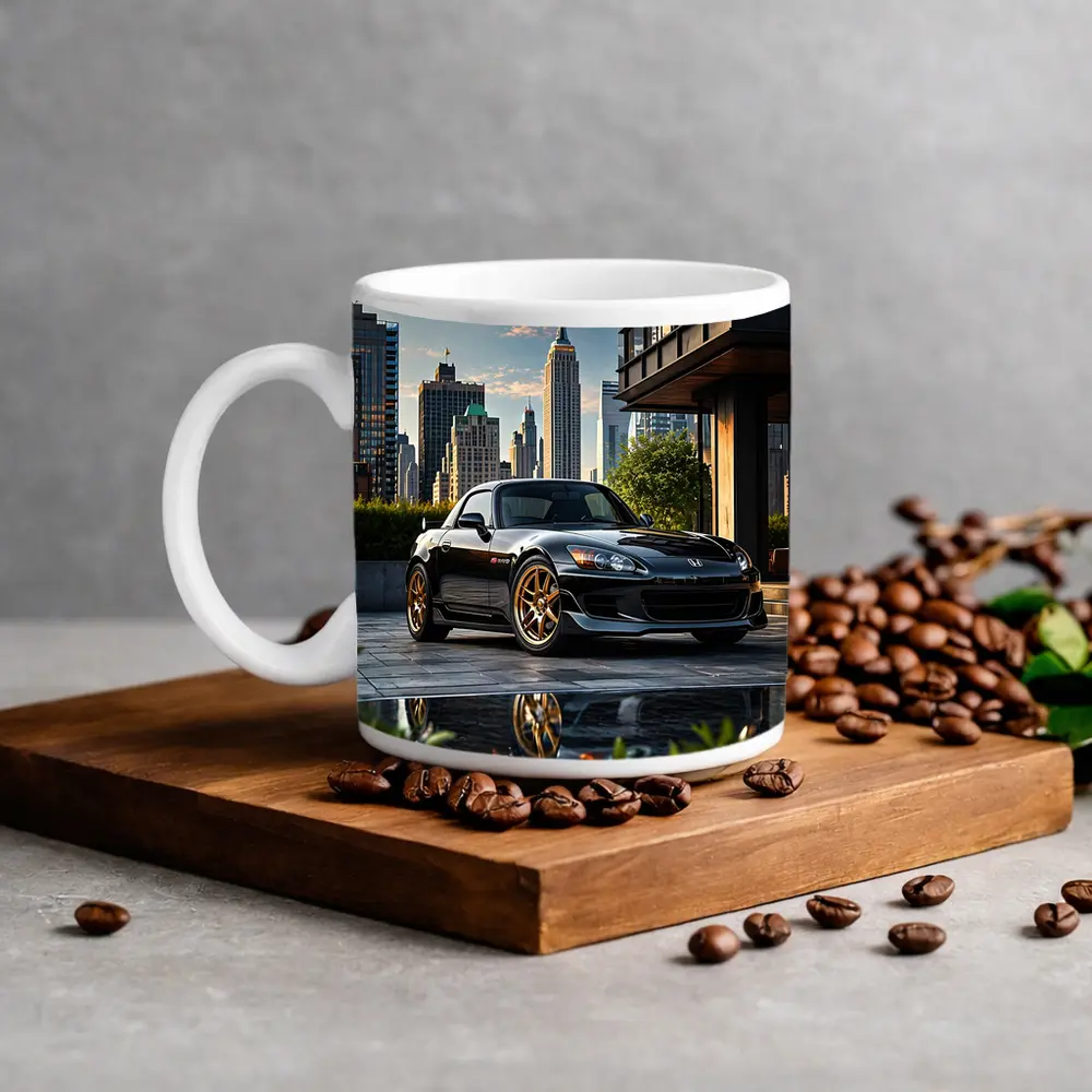 Black Honda S2000 City Skyline Scene – Mugs
