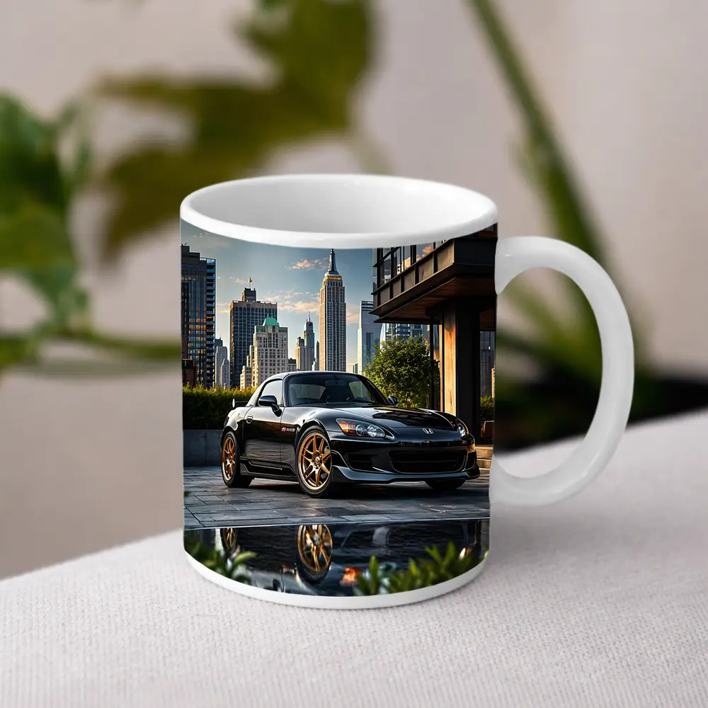 Black Honda S2000 City Skyline Scene – Mugs